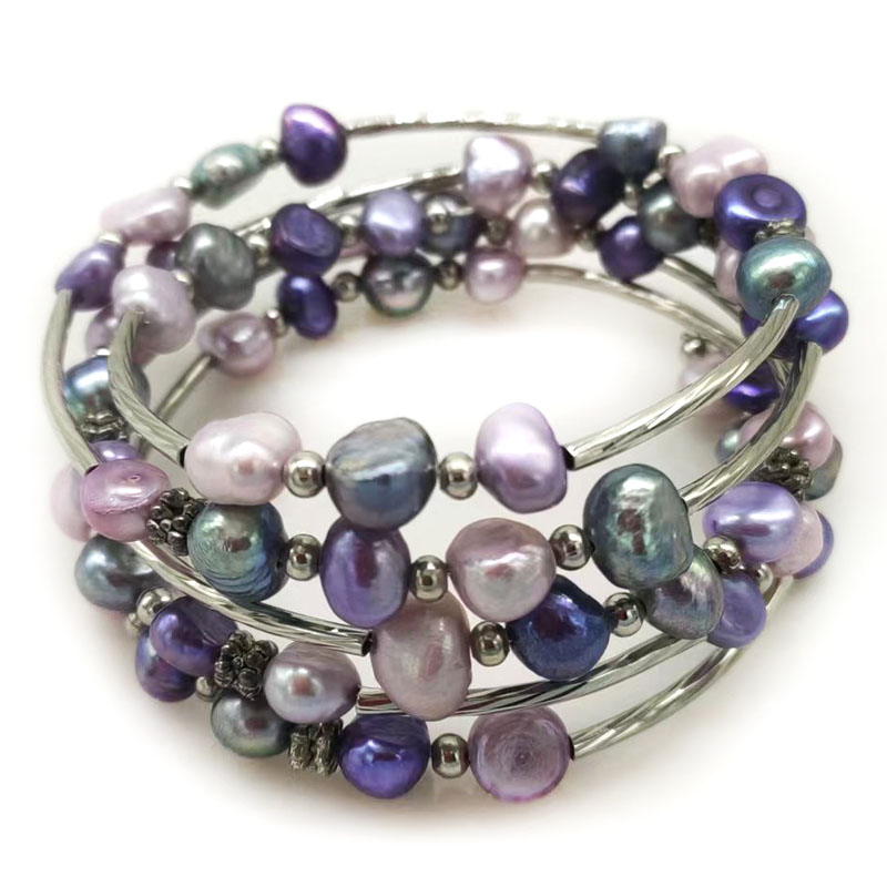 Memory Wire Bracelet - 33 inches 7-8mm Purple Natural Baroque