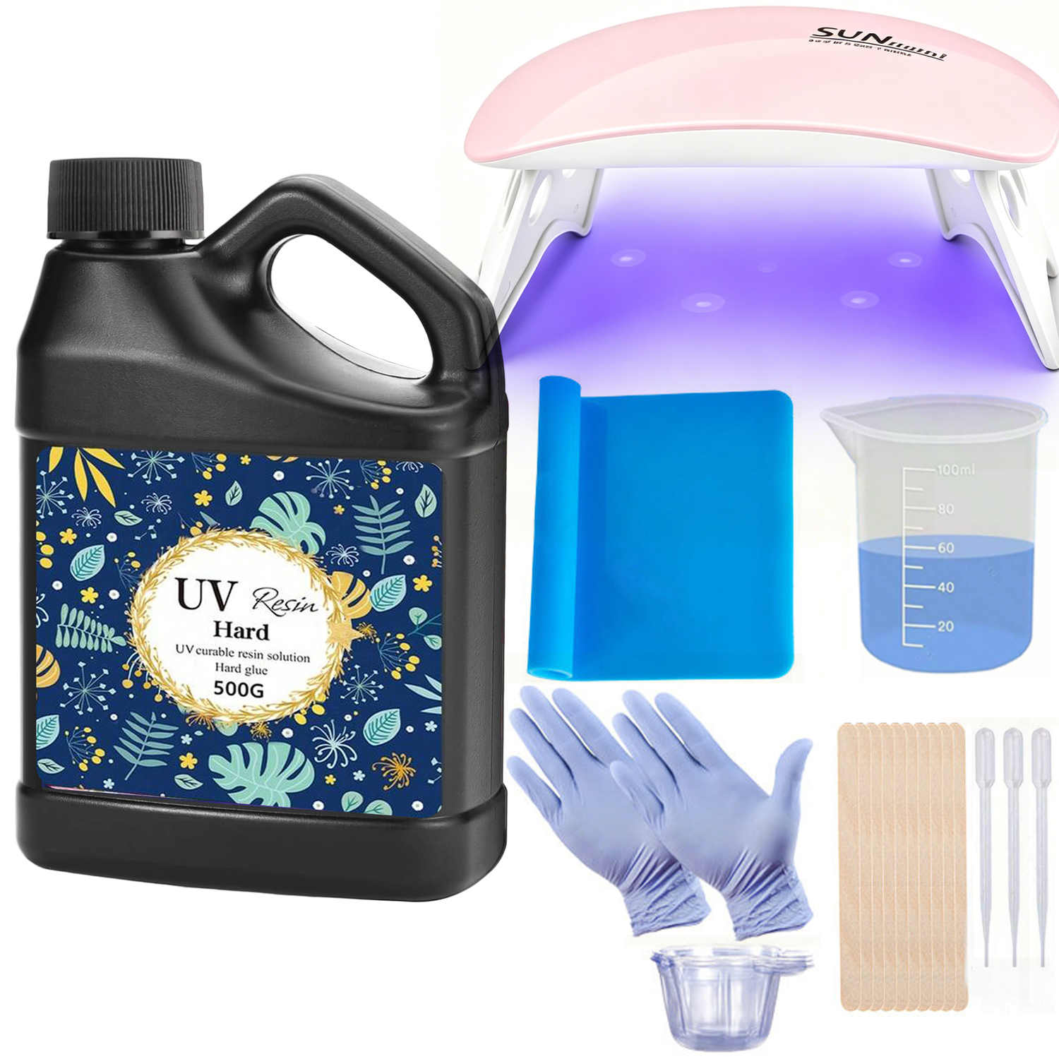 Jewelry Making Uv Resin Kit - Crystal Clear&Low Odor,UV Light,Silicone Mat,Ultraviolet Epoxy
