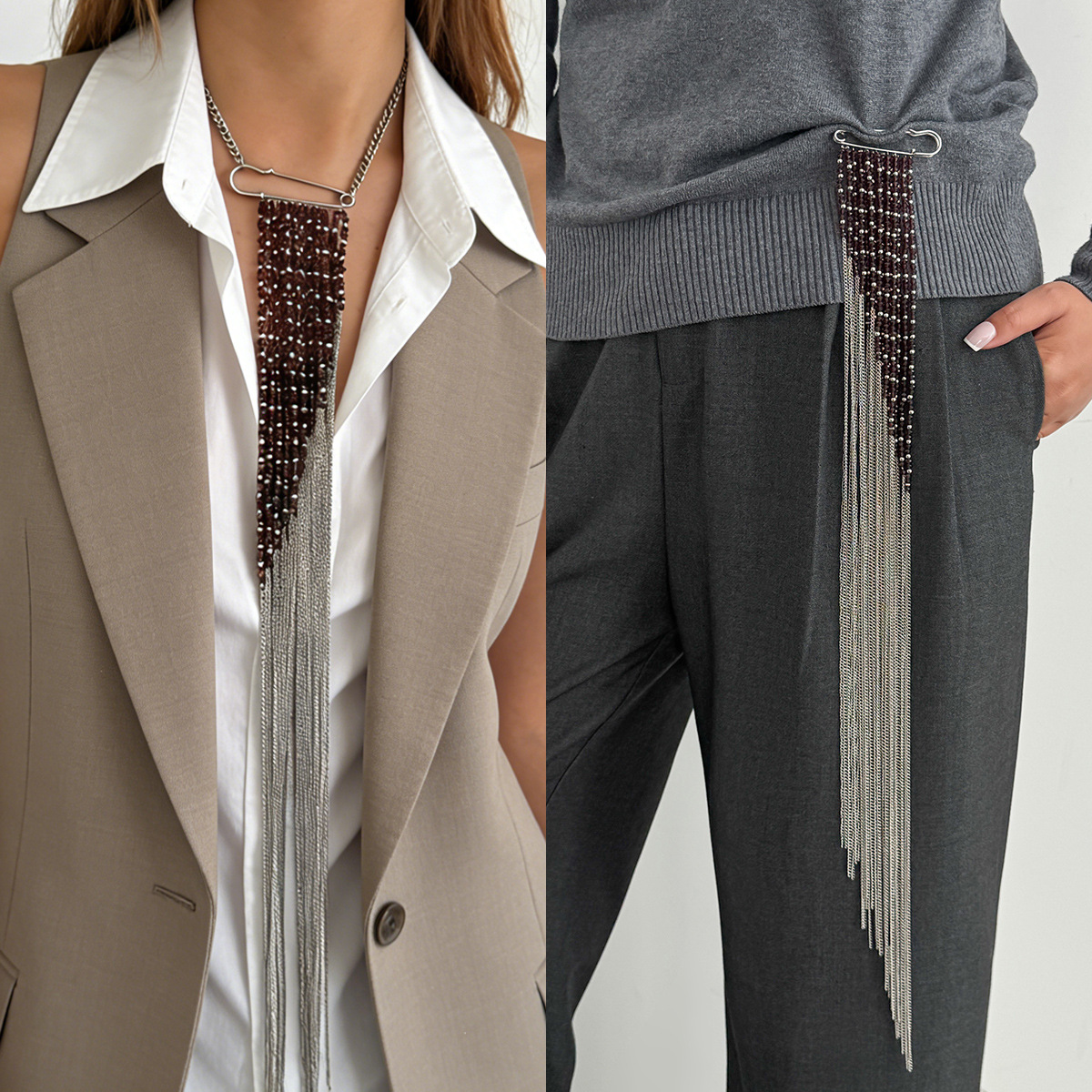 Jewelry Making Accessories - Silver Color Tassel Chain Brooch Fashion