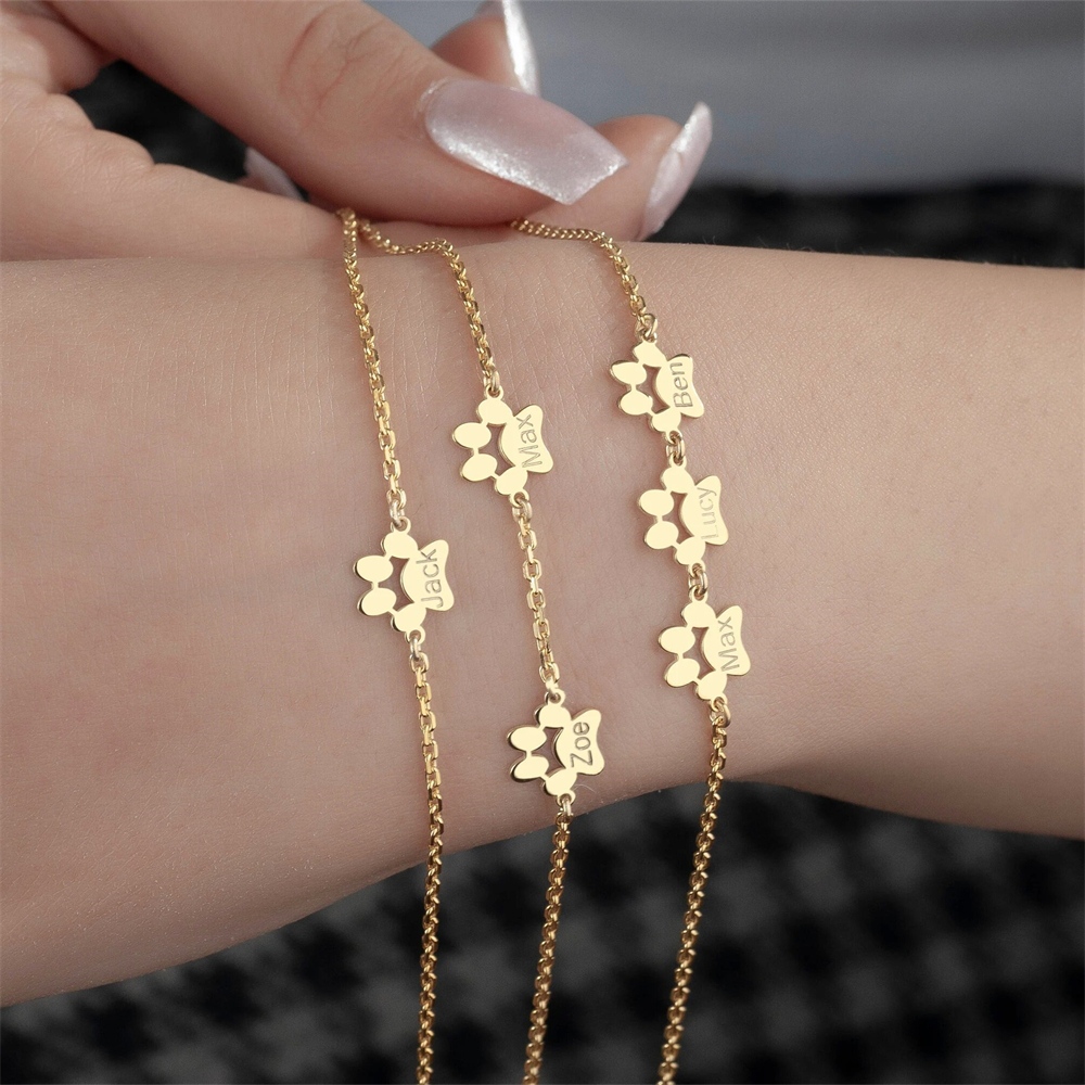Pet Name Jewelry Dog Paw Print - Memory Wire Bracelet 评论和价格